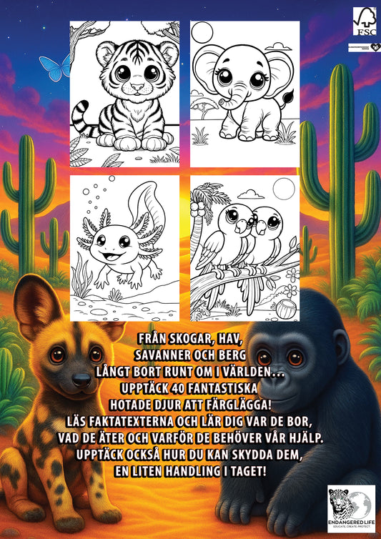 Utbildande målarbok för barn- Världens mest utrotningshotade djur