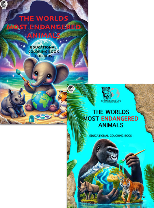 Kids + Adults Bundle: The World’s Most Endangered Animals- Educational Coloring Books